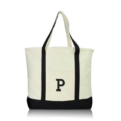 Dalix Initial Tote Bag Personalized Monogram Zippered Top Letter - P