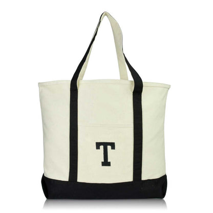 Dalix Initial Tote Bag Personalized Monogram Zippered Top Letter - T
