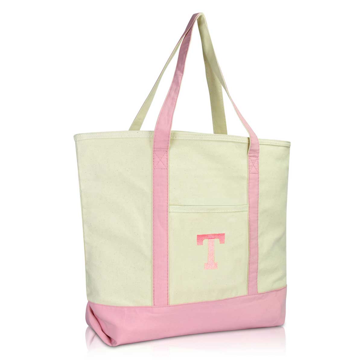 Dalix Initial Tote Bag Personalized Monogram Zippered Top Letter - T