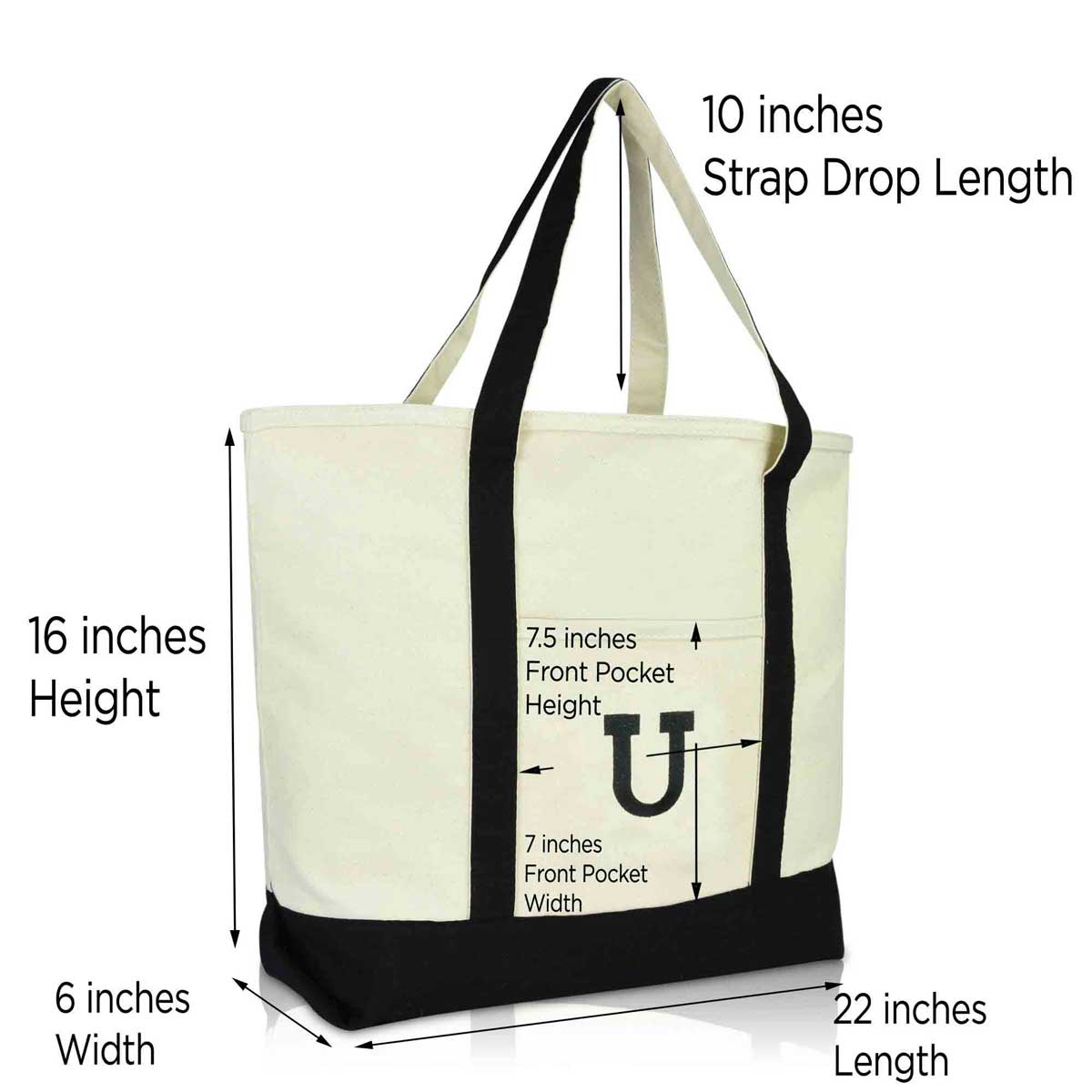 Dalix Initial Tote Bag Personalized Monogram Zippered Top Letter - U
