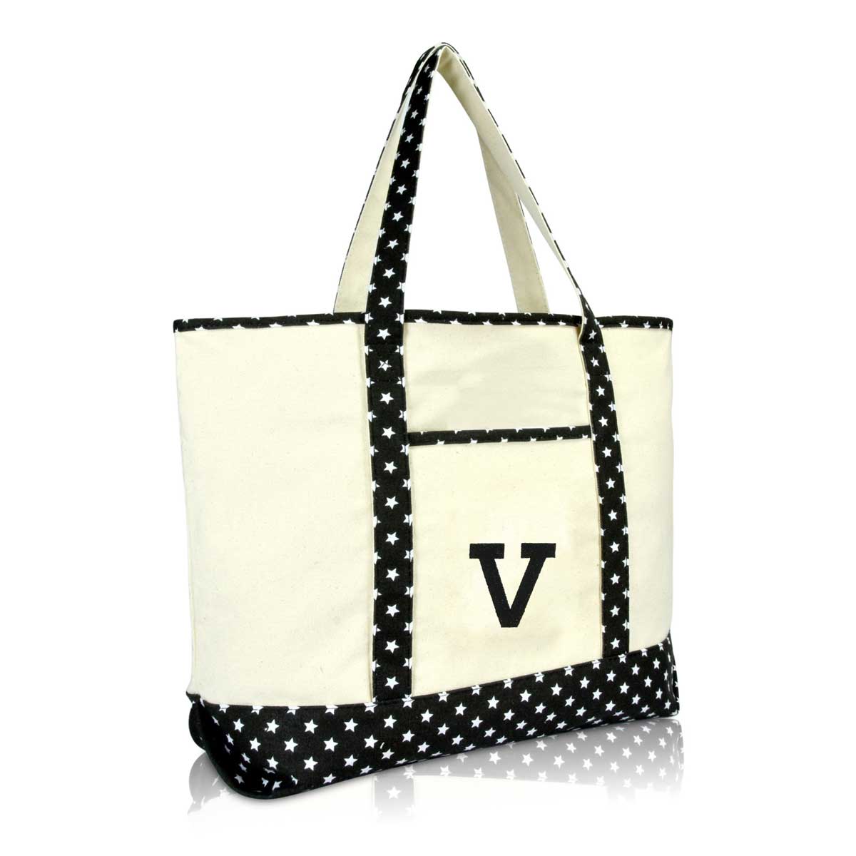 Dalix Initial Tote Bag Personalized Monogram Zippered Top Letter - V