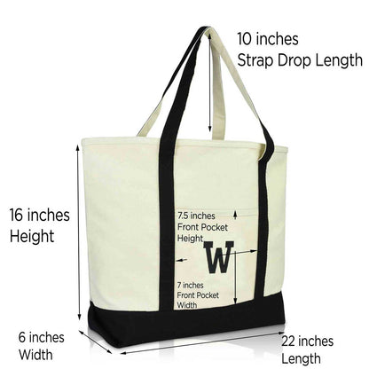 Dalix Initial Tote Bag Personalized Monogram Zippered Top Letter - W