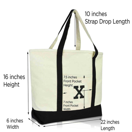 Dalix Initial Tote Bag Personalized Monogram Zippered Top Letter - X