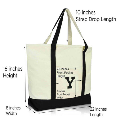 Dalix Initial Tote Bag Personalized Monogram Zippered Top Letter - Y