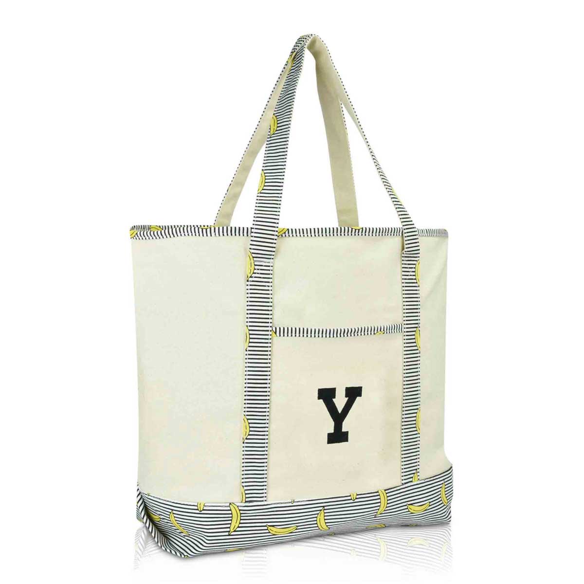 Dalix Initial Tote Bag Personalized Monogram Zippered Top Letter - Y