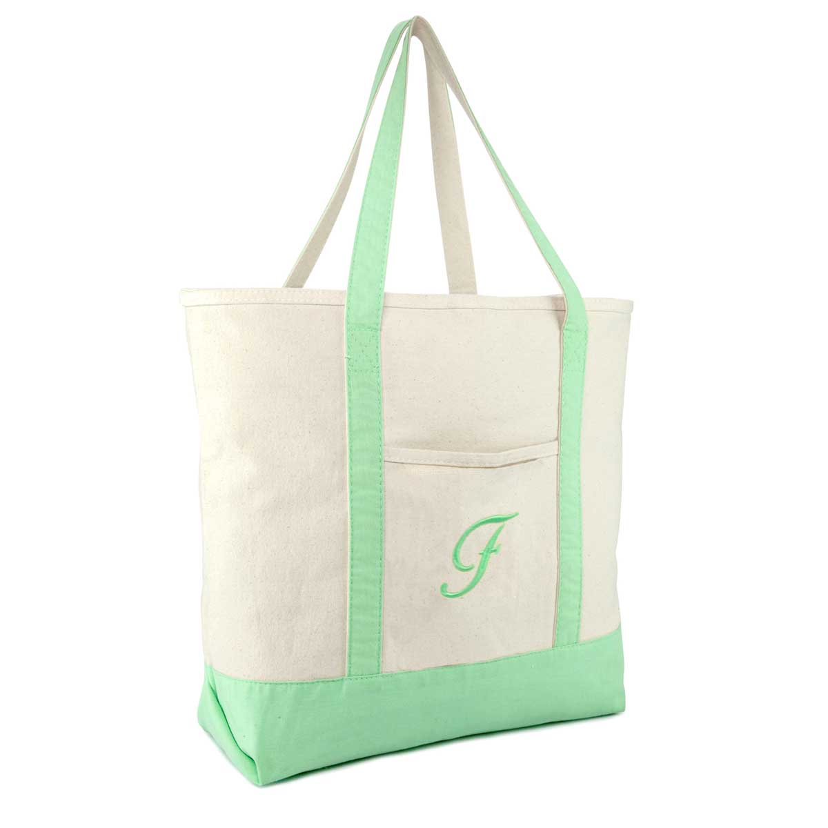 Dalix Personalized Shopping Tote Bag Monogram Mint Green Initial Zippered Letter A-Z