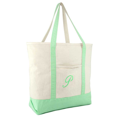 Dalix Personalized Shopping Tote Bag Monogram Mint Green Initial Zippered Letter A-Z