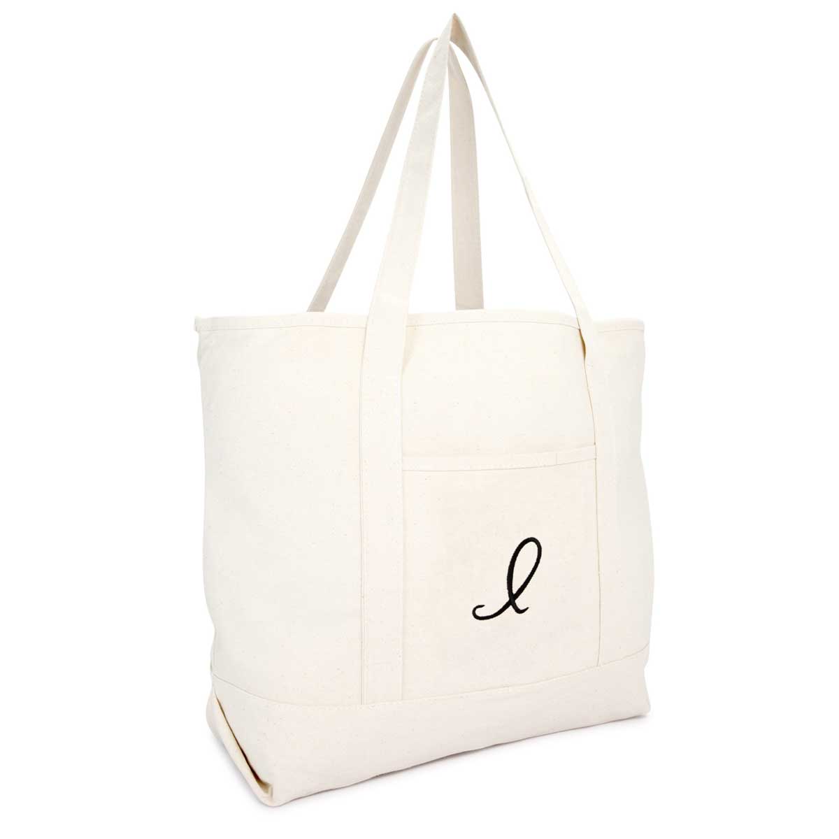 Dalix Personalized Shopping Tote Bag Monogram Natural Initial Zippered Letter A-Z