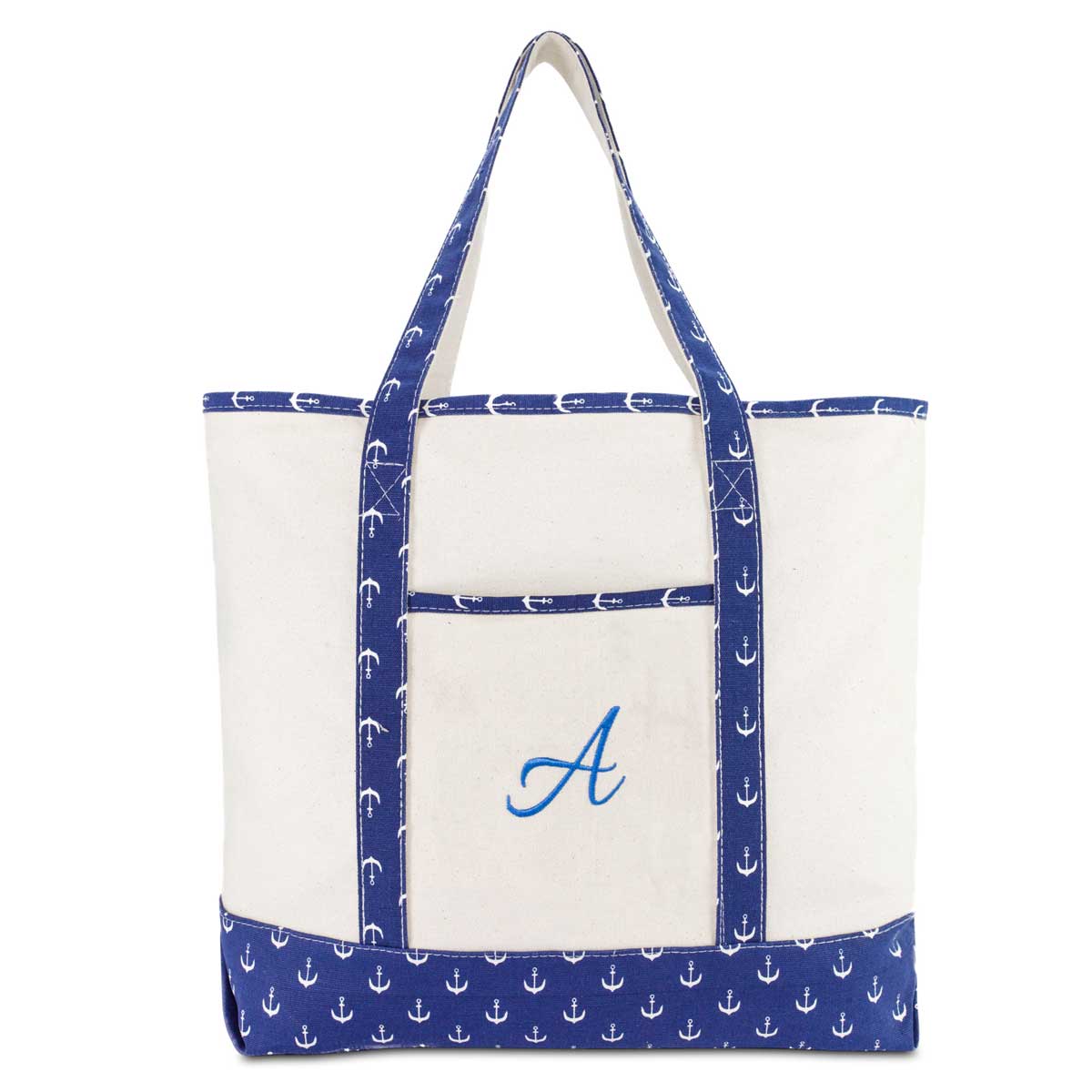 Dalix Large Tote Bag Shoulder Bags Personalized Gifts Ballent Blue Anchor A-Z