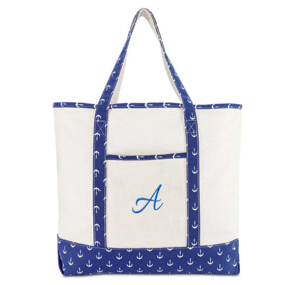 Dalix Large Tote Bag Shoulder Bags Personalized Gifts Ballent Blue Anchor A-Z