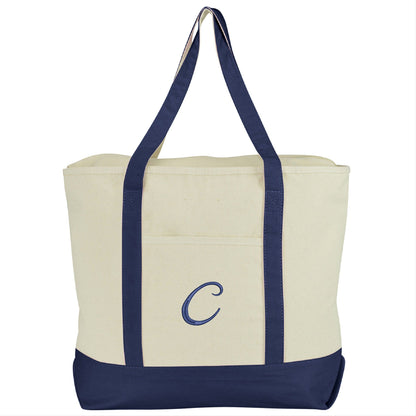 DALIX Personalized Tote Bag Monogram Navy Blue A-Z Bags DALIX C Navy Blue 