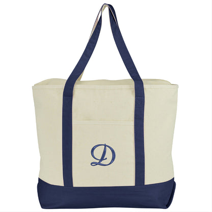 DALIX Personalized Tote Bag Monogram Navy Blue A-Z Bags DALIX D Navy Blue 
