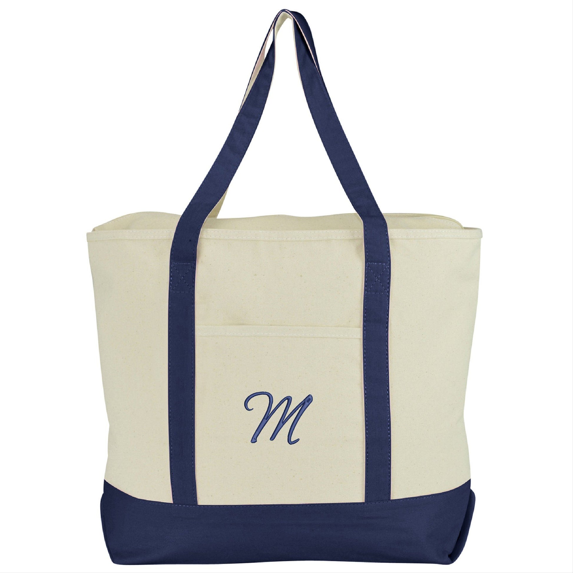 DALIX Personalized Tote Bag Monogram Navy Blue A-Z Bags DALIX M Navy Blue 