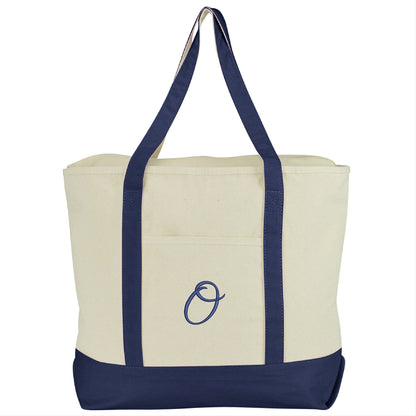 DALIX Personalized Tote Bag Monogram Navy Blue A-Z Bags DALIX O Navy Blue 