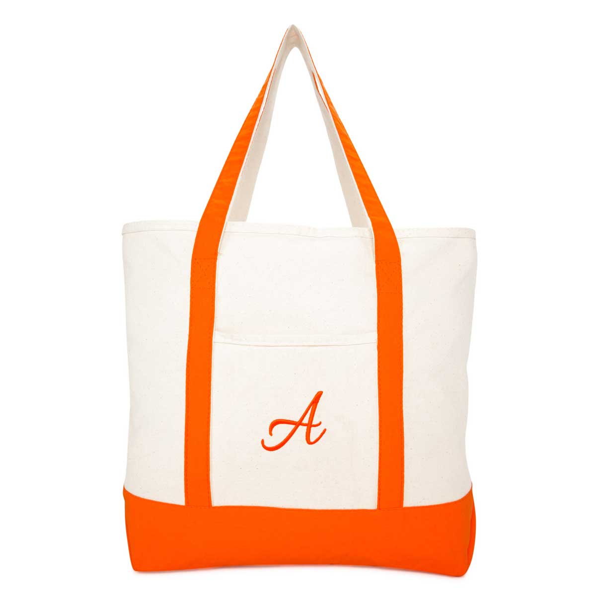 Dalix Personalized Shopping Tote Bag Monogram Orange Initial Zippered Letter A-Z