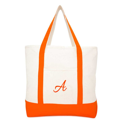 Dalix Personalized Shopping Tote Bag Monogram Orange Initial Zippered Letter A-Z