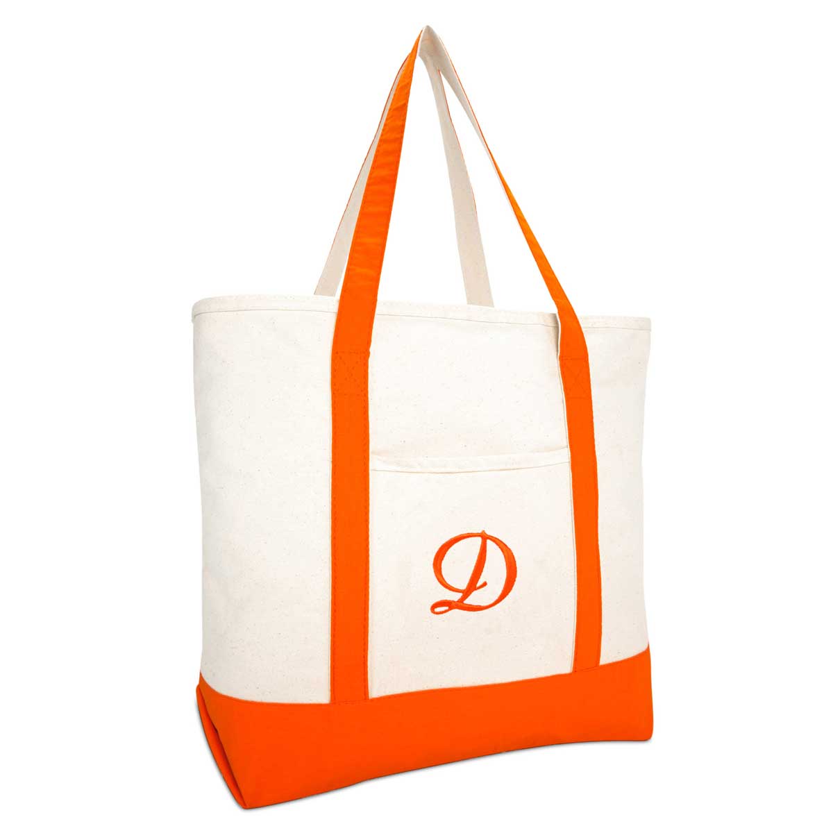 Dalix Personalized Shopping Tote Bag Monogram Orange Initial Zippered Letter A-Z