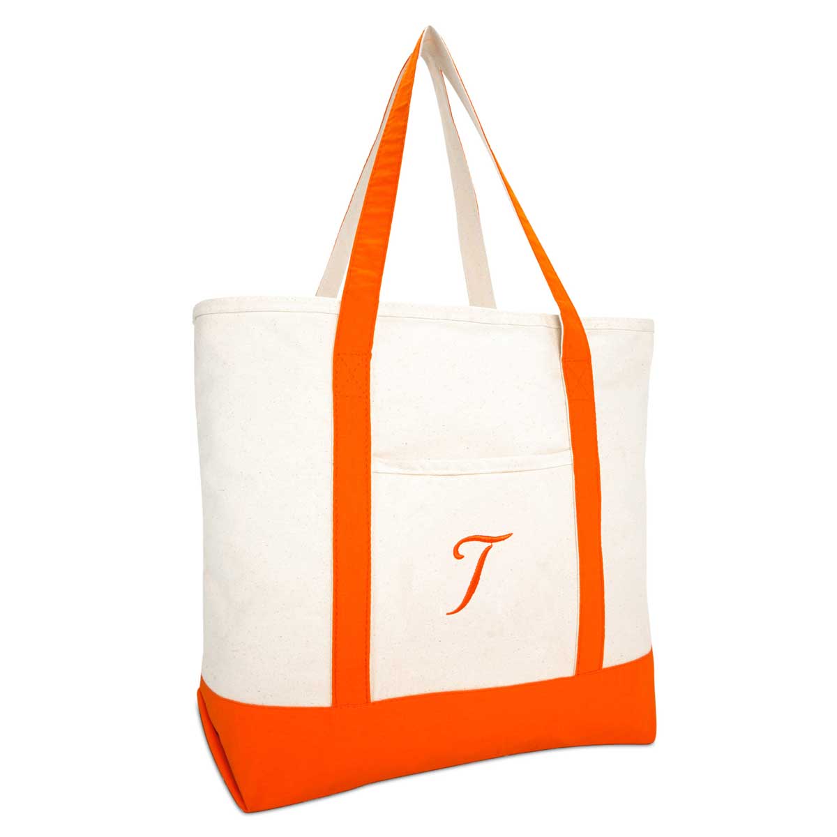 Dalix Personalized Shopping Tote Bag Monogram Orange Initial Zippered Letter A-Z