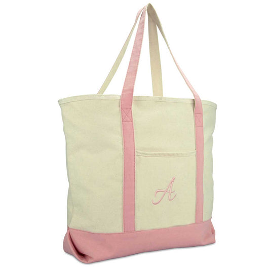 Dalix  Personalized Shopping Tote Bag Monogram Pink Initial Zippered Letter A-Z