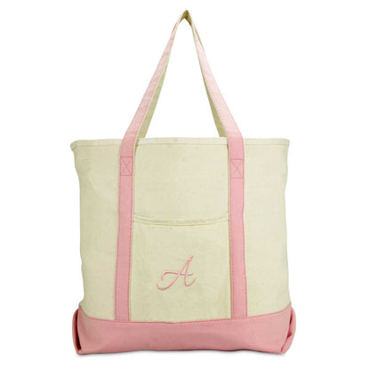 Dalix  Personalized Shopping Tote Bag Monogram Pink Initial Zippered Letter A-Z