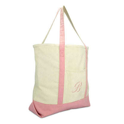 Dalix  Personalized Shopping Tote Bag Monogram Pink Initial Zippered Letter A-Z
