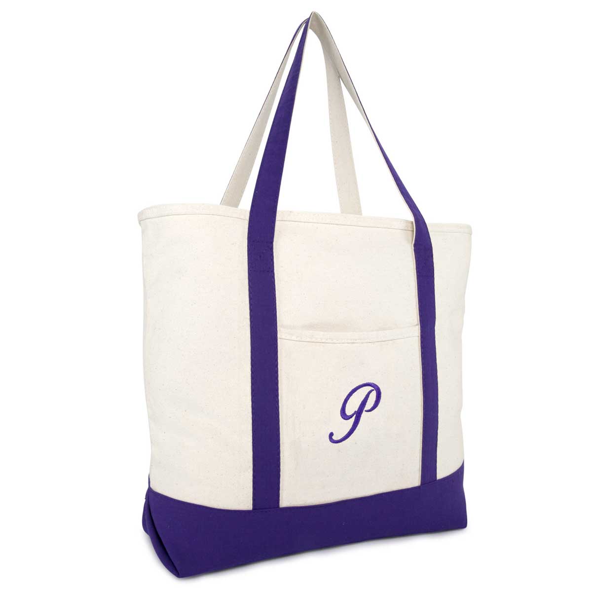 Dalix Personalized Shopping Tote Bag Monogram Purple Initial Zippered Letter A-Z
