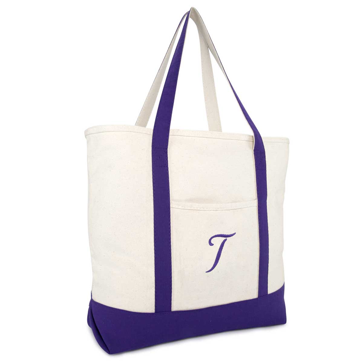 Dalix Personalized Shopping Tote Bag Monogram Purple Initial Zippered Letter A-Z