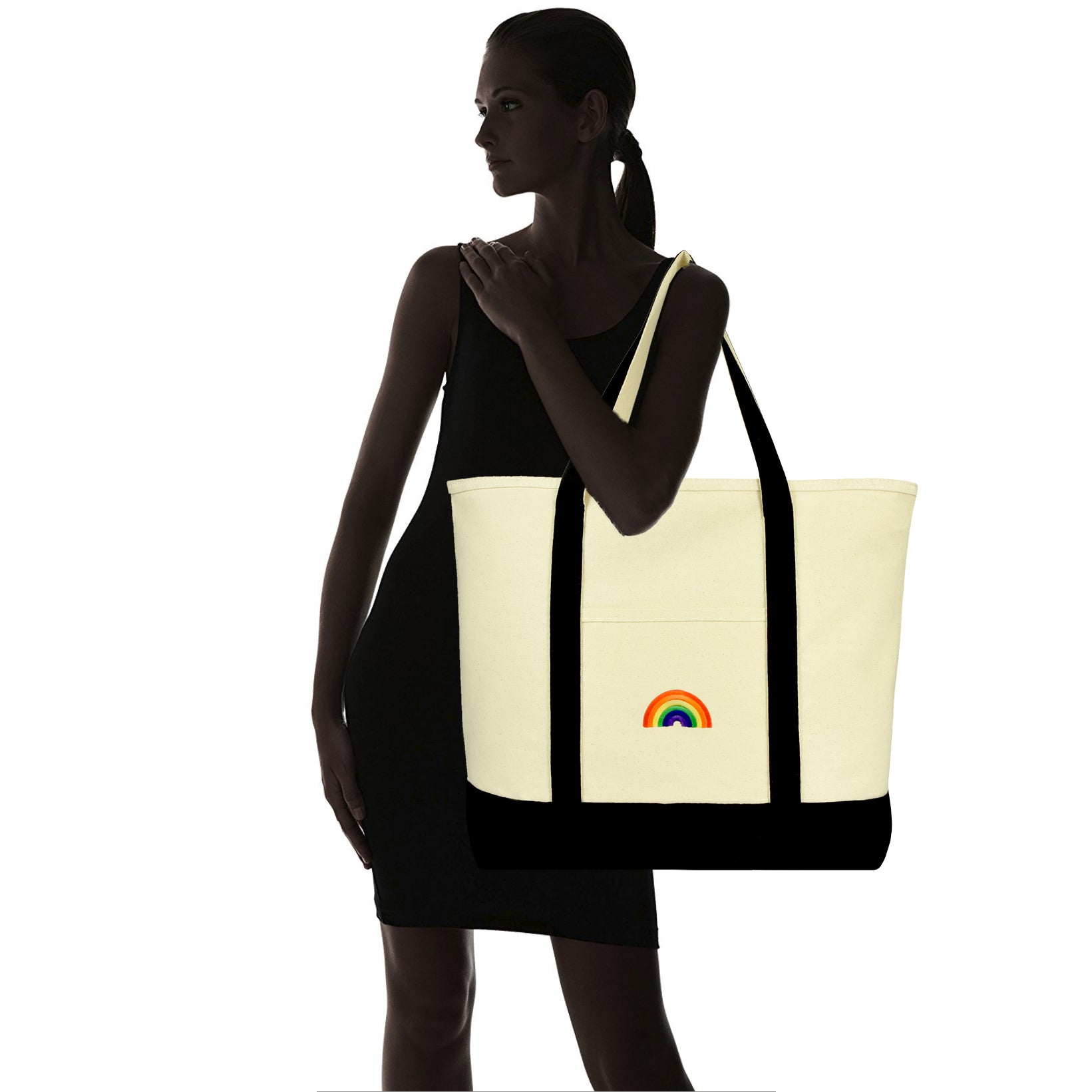  DALIX Rainbow Tote Bag with Zippered Top : Clothing