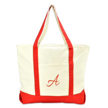 Dalix Personalized Shopping Tote Bag Monogram Red Initial Zippered Letter A-Z