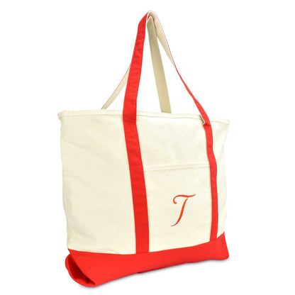 Dalix Personalized Shopping Tote Bag Monogram Red Initial Zippered Letter A-Z
