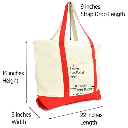 Dalix Personalized Shopping Tote Bag Monogram Red Initial Zippered Letter A-Z
