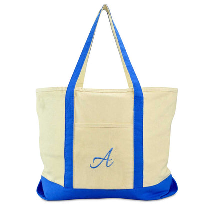 Dalix Personalized Shopping Tote Bag Monogram Royal Blue Initial Zippered Letter A-Z