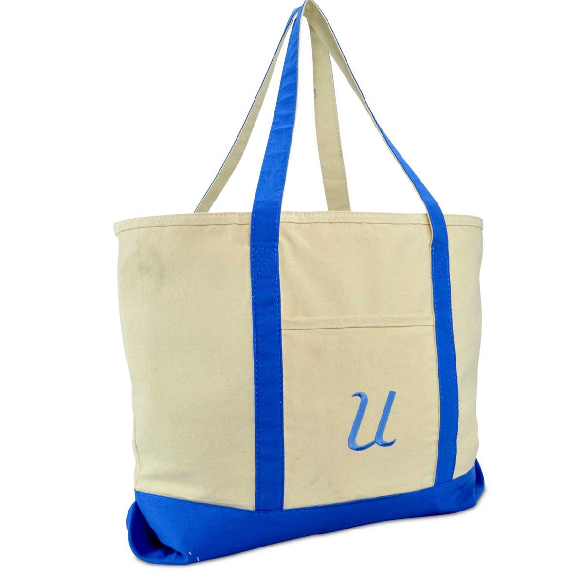 Dalix Personalized Shopping Tote Bag Monogram Royal Blue Initial Zippered Letter A-Z