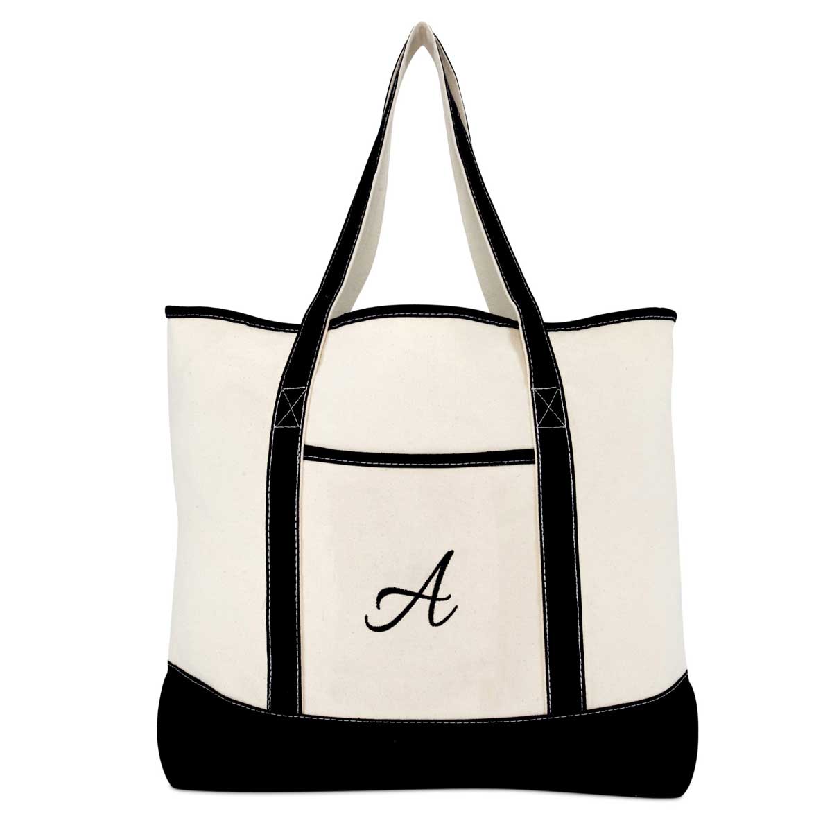 Dalix Monogram Bag Personalized Totes For Women Open Top Black Letter A-Z
