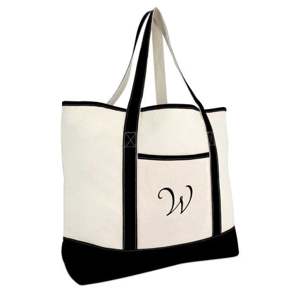 Dalix Monogram Bag Personalized Totes For Women Open Top Black Letter A-Z