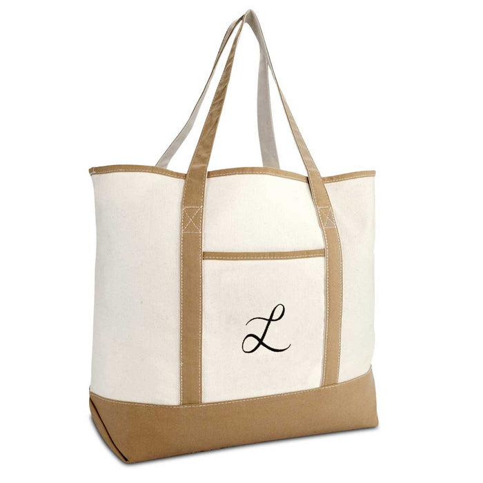Dalix Women's Natural Tote Bag Shoulder Bags Brown With Monogram Lette