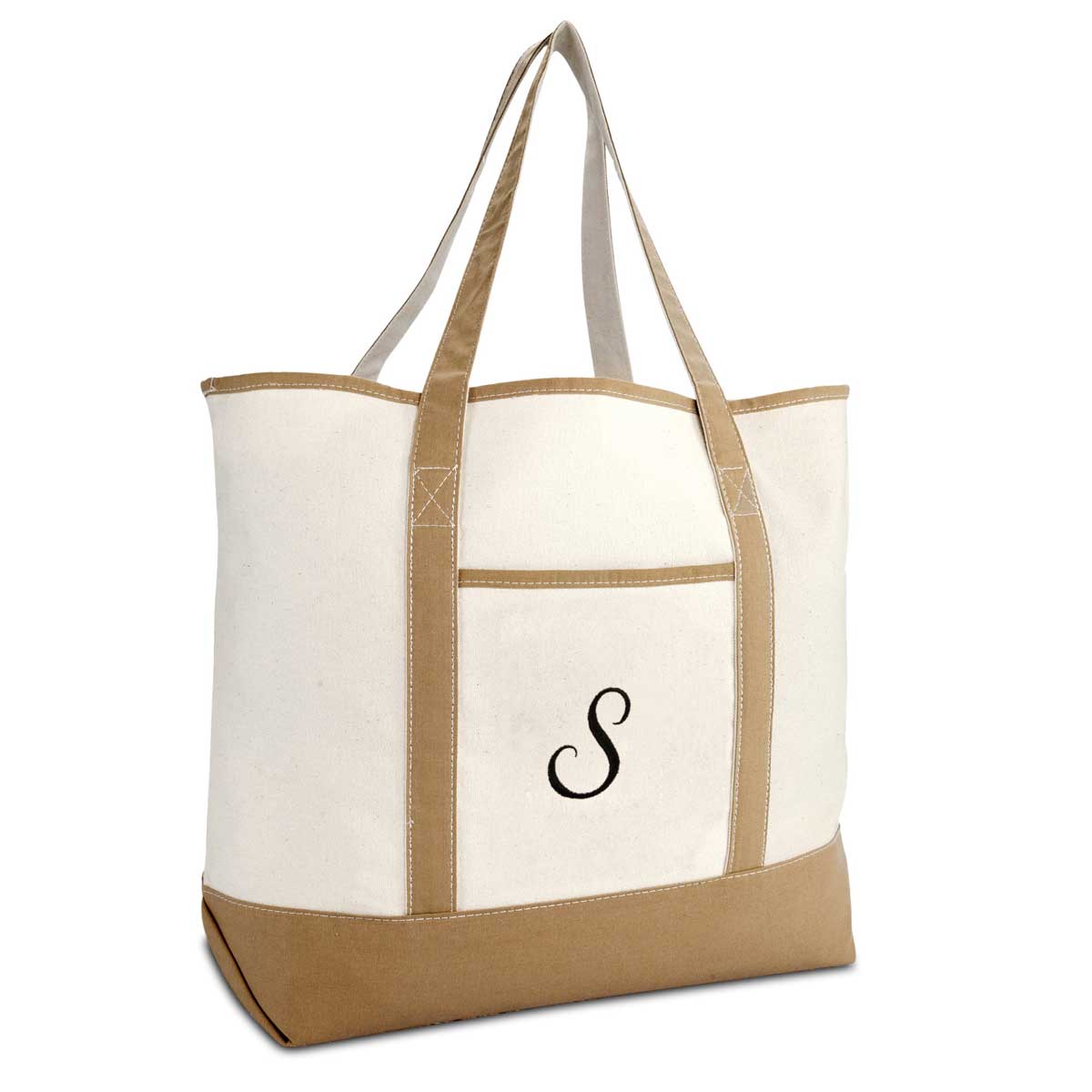 Dalix  Women's Natural Tote Bag Shoulder Bags Brown With Monogram Letter A-Z