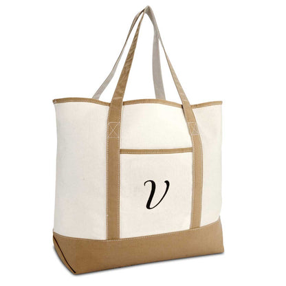 Dalix  Women's Natural Tote Bag Shoulder Bags Brown With Monogram Letter A-Z