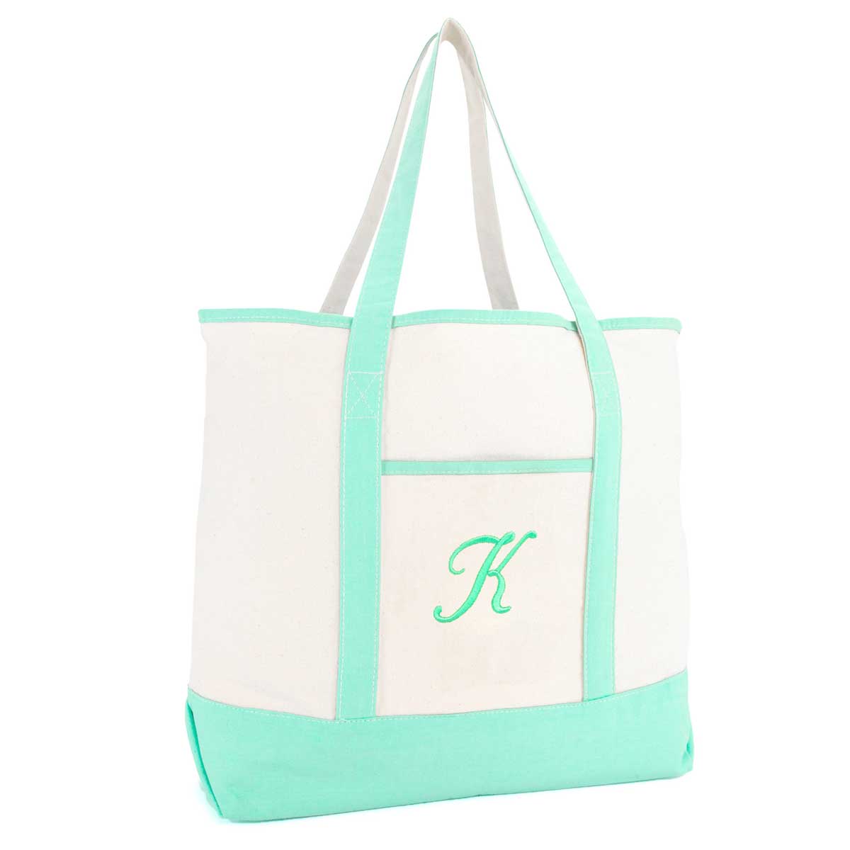 Dalix Monogram Tote Bag For Women Open Top Mint Green Personalized Letter A-Z