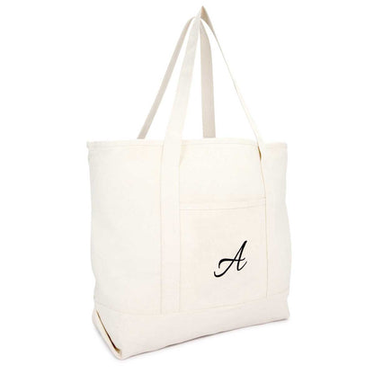 Dalix Monogram Bag Personalized Totes For Women Open Top Natural Letter A-Z
