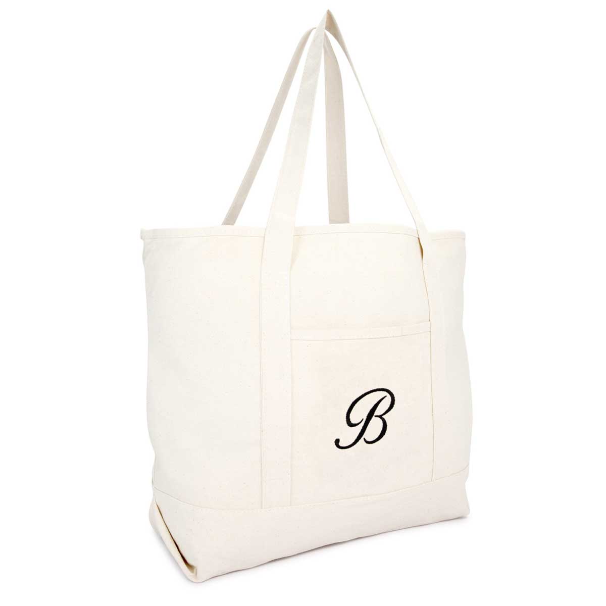 Dalix Initial Tote Bag Personalized Monogram Navy Blue Anchor Zippered Top Letter - B