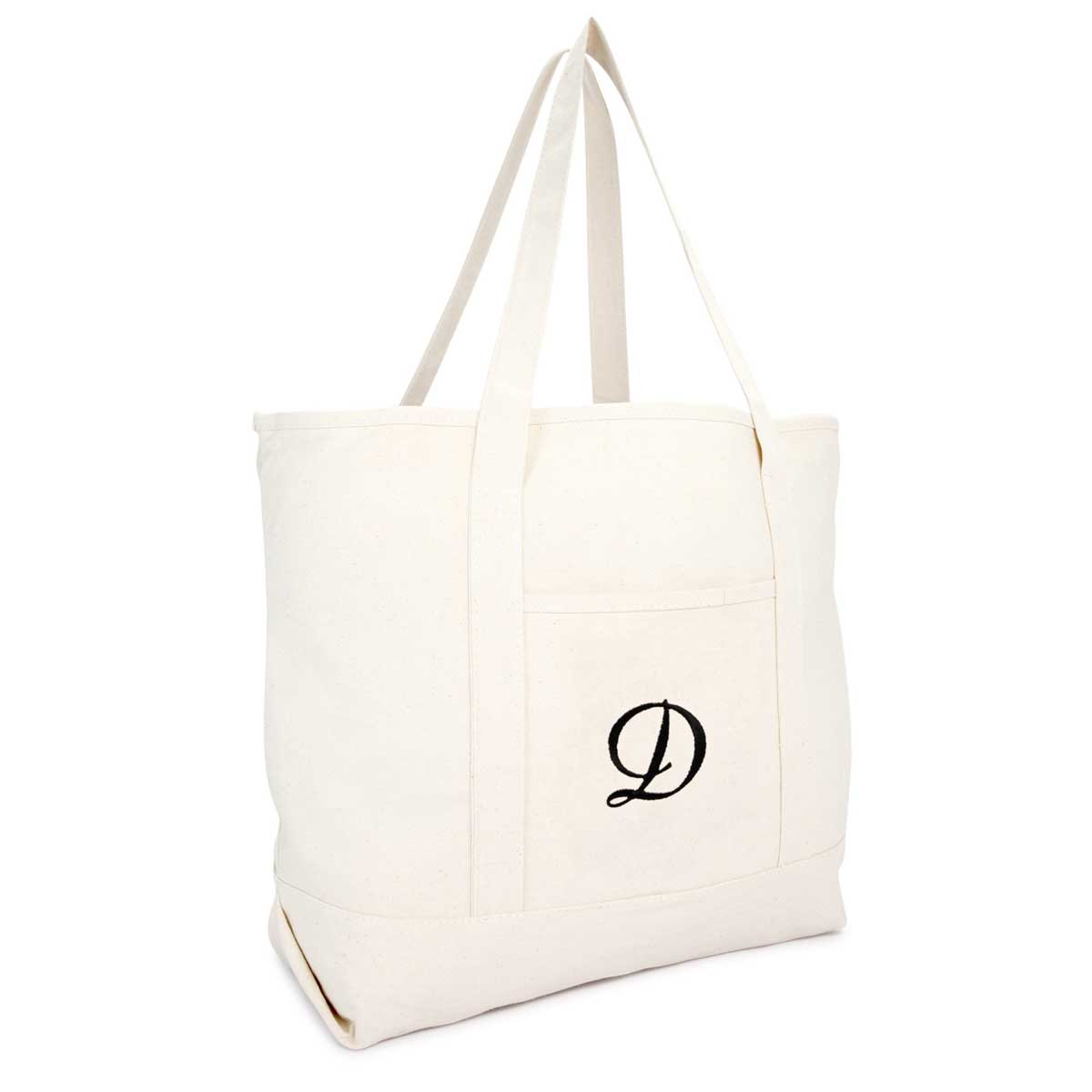 Dalix Monogram Bag Personalized Totes For Women Open Top Natural Letter A-Z