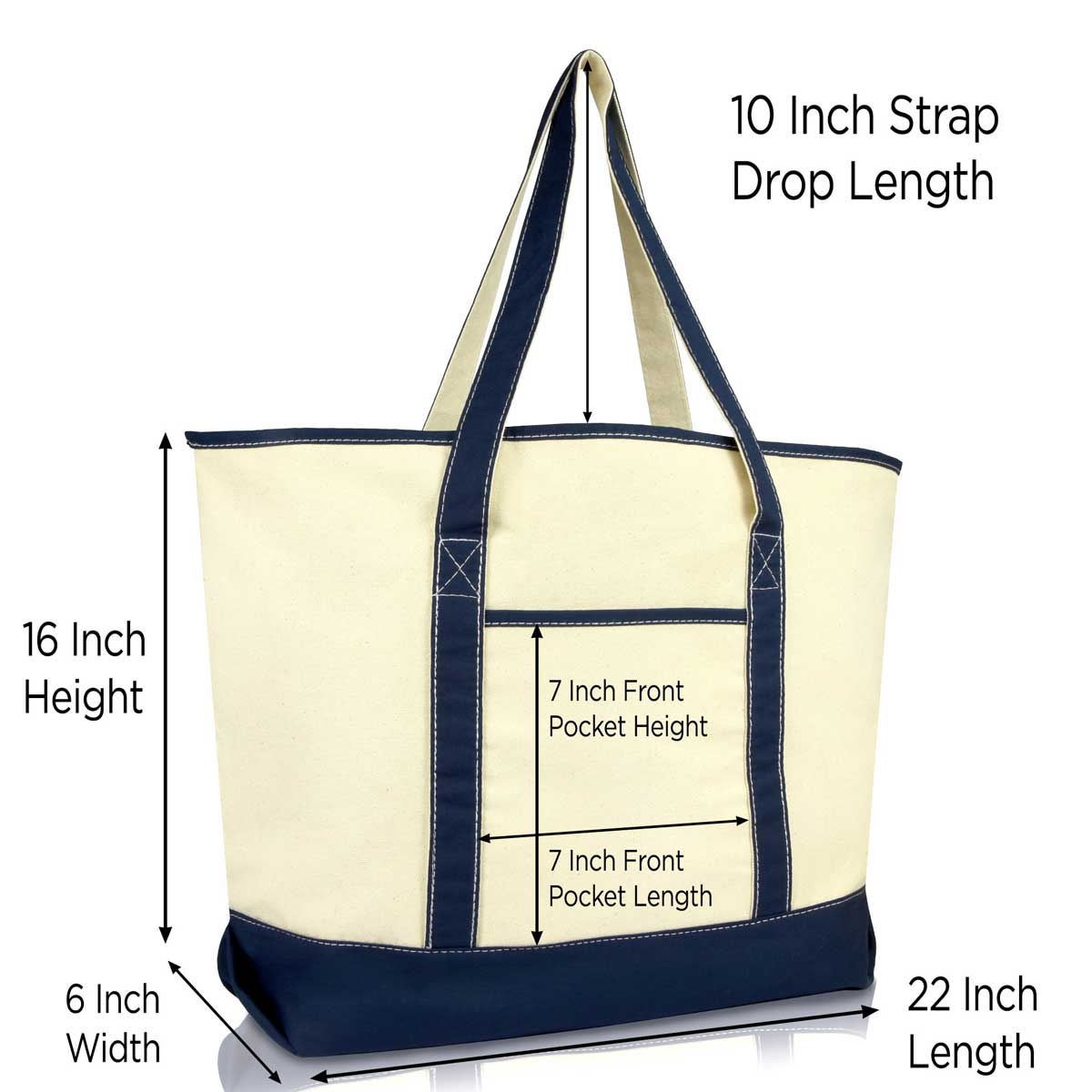 Medium Natural 5 Pocket Open Top Canvas Tote Bag