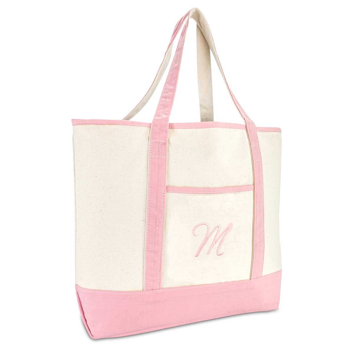 Dalix Women's Cotton Canvas Tote Bag Large Shoulder Bags Pink Monogram A-Z