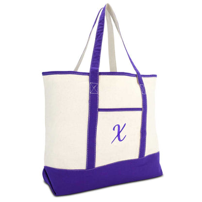 Monogram Canvas Tote Bags Choice of A, B, C, D, J, K, L, M, R, S, T, or  Plain (Plain) 