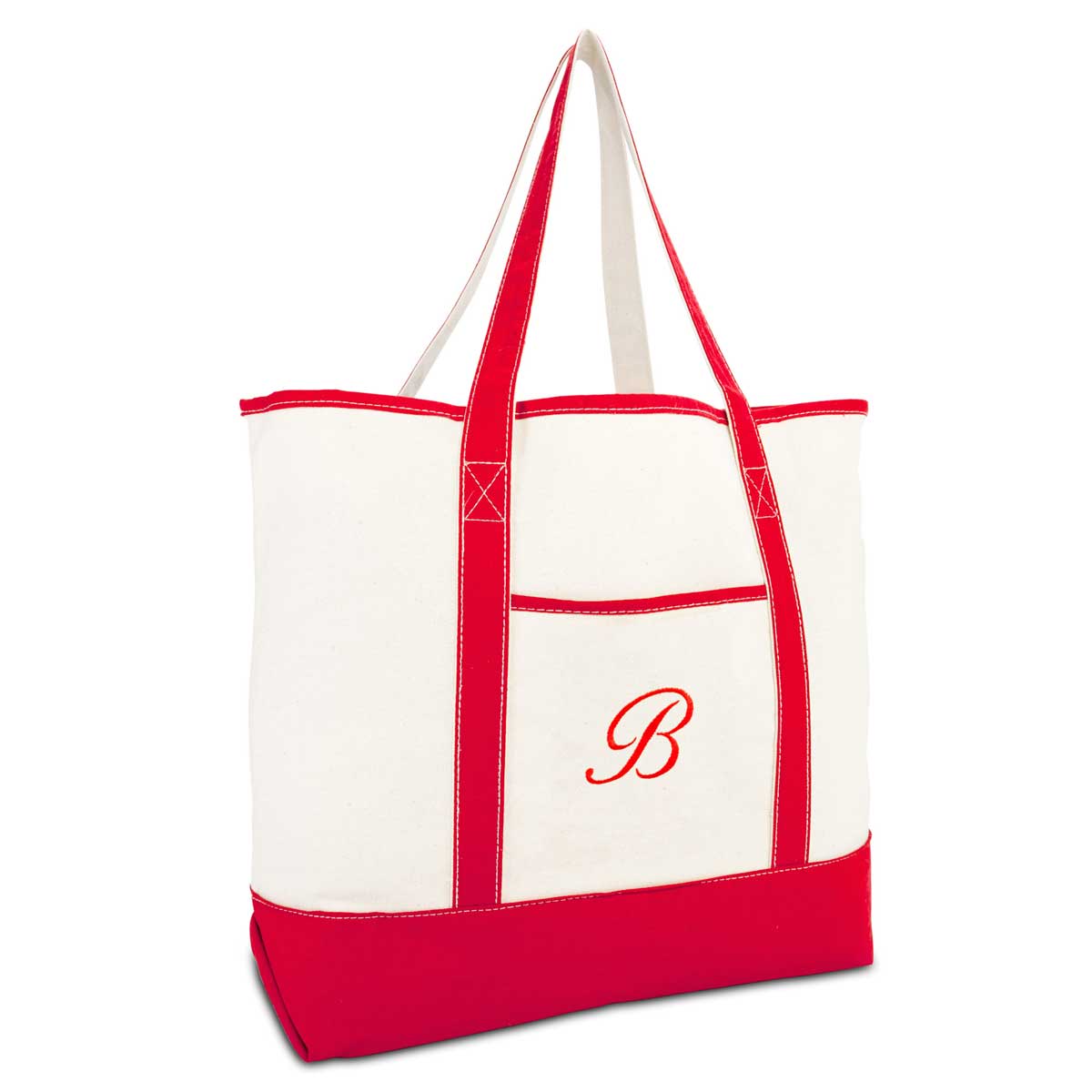 Dalix Monogram Bag Personalized Tote For Women Open Top Red Initial A-Z