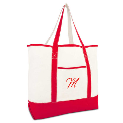 Dalix Monogram Bag Personalized Tote For Women Open Top Red Initial A-Z