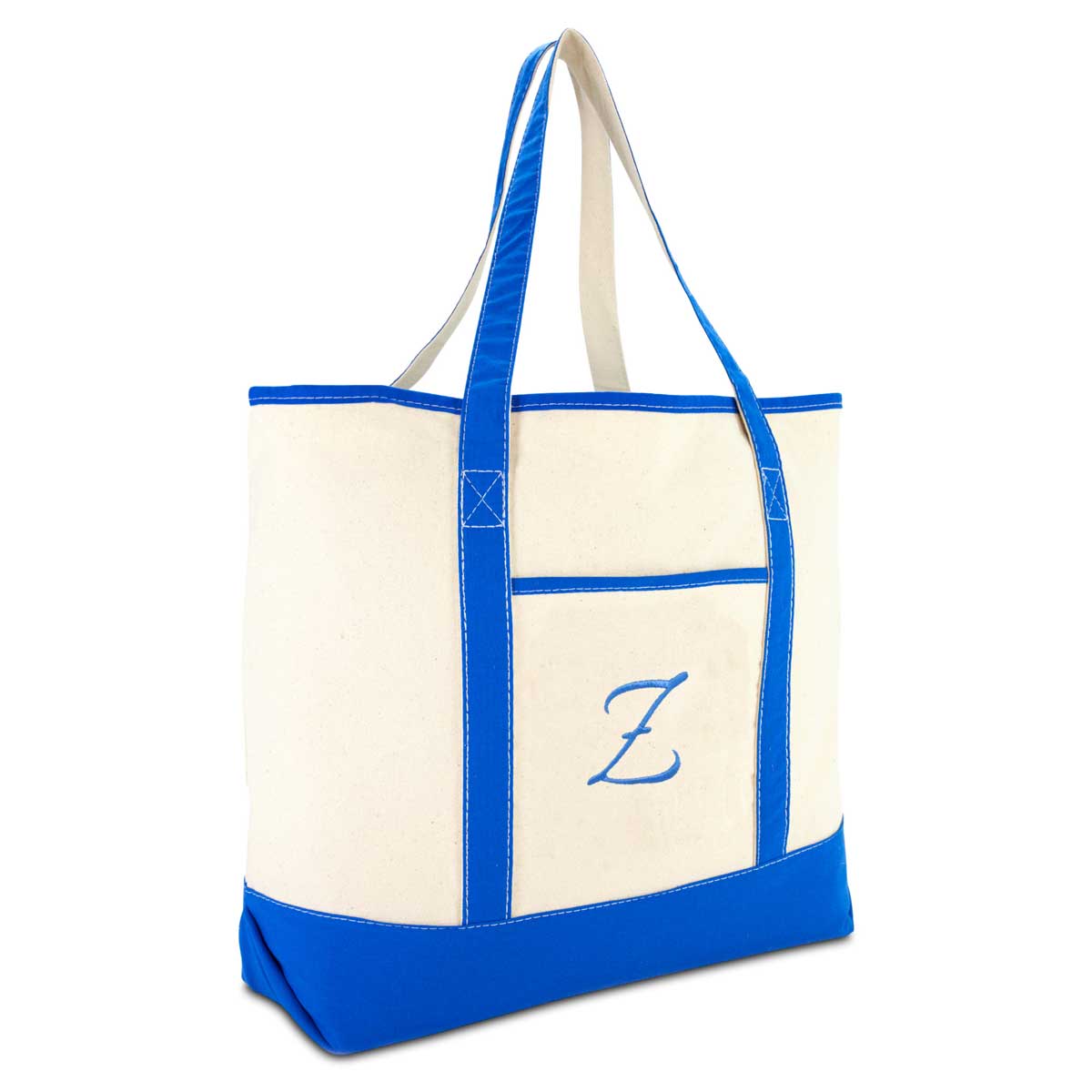 Dalix Women's Canvas Tote Bag Satchel Shoulder Bags Royal Blue Monogram A-Z
