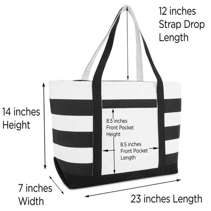 Dalix Striped Beach Bag Tote Bags Canvas Personalized Black Ballent Letter A - Z