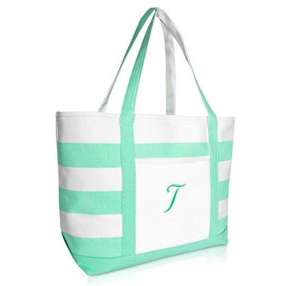 Dalix Monogram Beach Bag and Totes for Women Personalized Gifts Mint Green A-Z